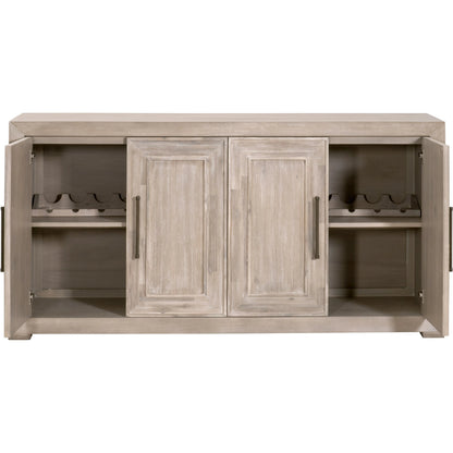 Hunter Media Sideboard by Essentials For Living in natural gray acacia. Made from solid acacia wood, acacia veneer, mdf in a transitional style.