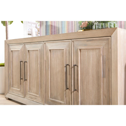 Hunter Media Sideboard by Essentials For Living in natural gray acacia. Made from solid acacia wood, acacia veneer, mdf in a transitional style.