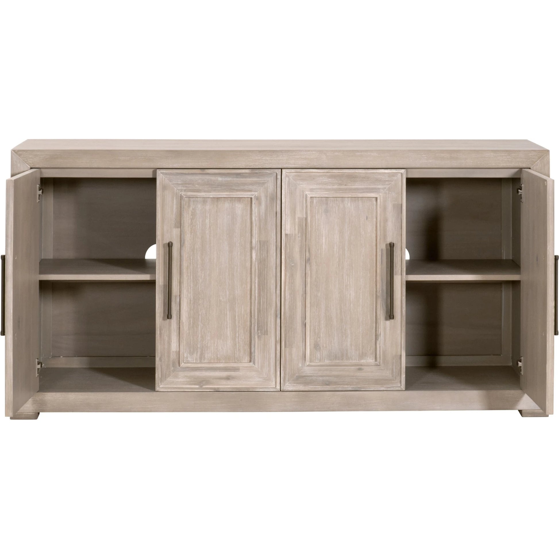 Hunter Media Sideboard by Essentials For Living in natural gray acacia. Made from solid acacia wood, acacia veneer, mdf in a transitional style.