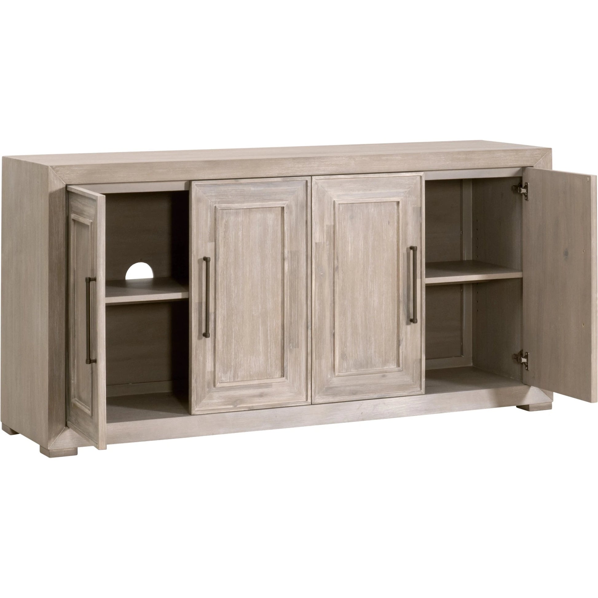Hunter Media Sideboard by Essentials For Living in natural gray acacia. Made from solid acacia wood, acacia veneer, mdf in a transitional style.