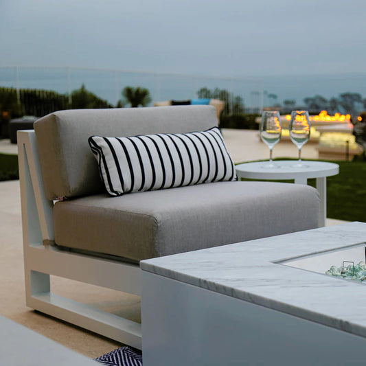 Newport Outdoor Armless Club Chair by Sunset West in frost. Made from aluminum in a modern style.