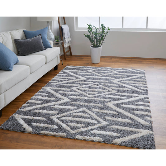 Mynka Transitional Diamond Rug - 39IBF by Feizy in gray, ivory. Made from polyester in a unique style.