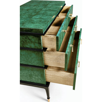 Jacques Bachelors Chest, Brown by Jonathan Charles. Made from solid beech wood, myrtle burl veneers, brass in a modern style.