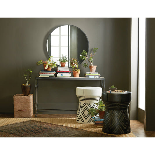 Commerce & Market Metal-Wood Console Table by Hooker Furniture in black. Made from white travertine stone, carbon steel in a transitional style.