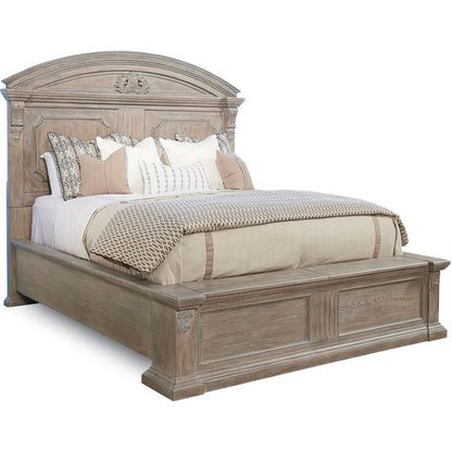 Arch Salvage Chambers Panel Bed by A.R.T. Furniture in brown and parch. Made from parrawood solids, cathedral elm veneers in a cottage & farmhouse style.