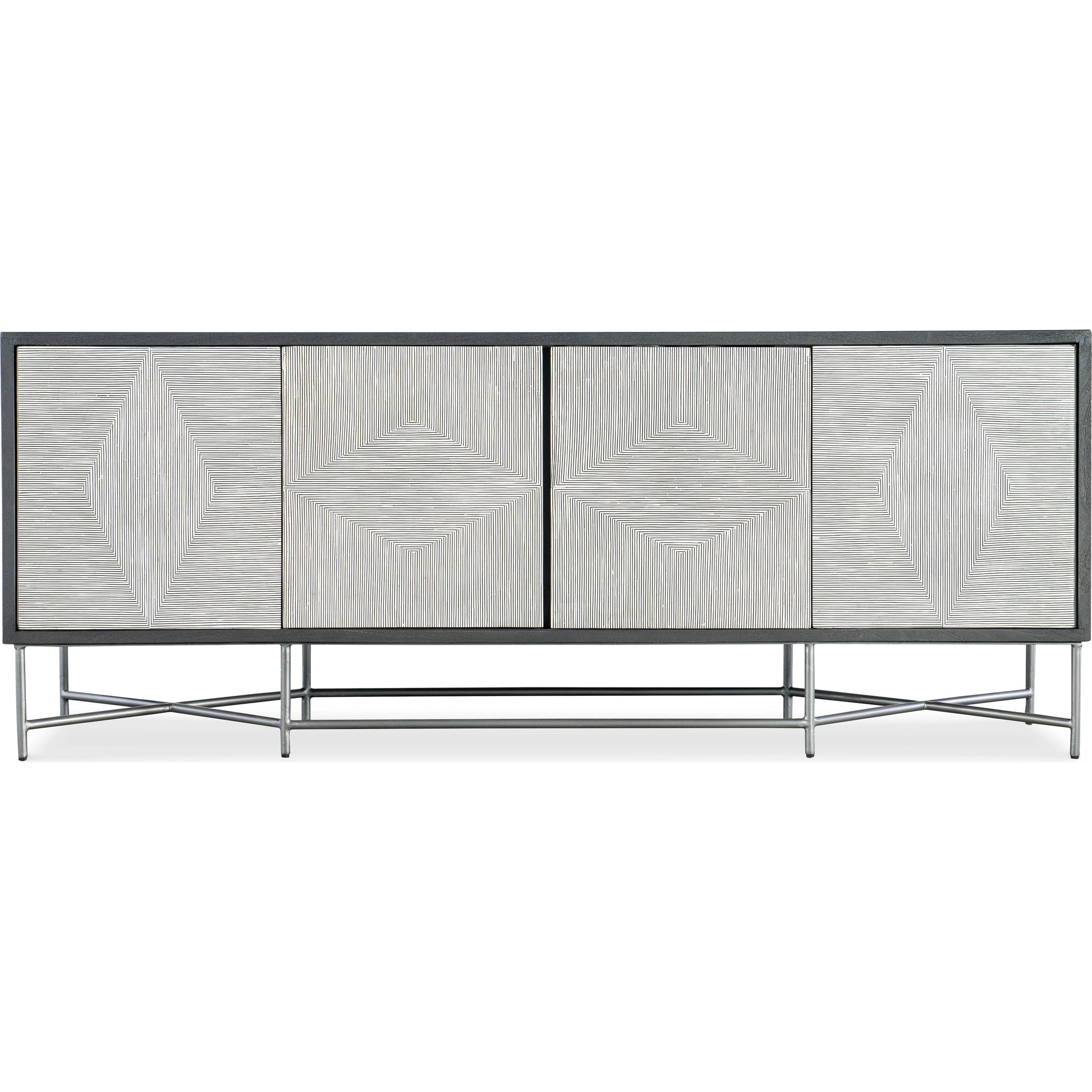Commerce and Market Fine Lines Credenza by Hooker Furniture in black. Made from mango solids, bone, iron in a modern style.