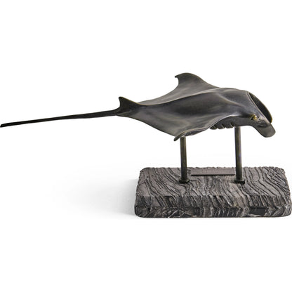 Manta Ray Bronze Statue with Marble Base by Jonathan Charles in dark rustic waxed bronze. Made from main brass in a unique style.