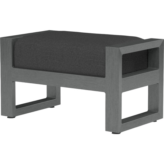 Redondo Outdoor Ottoman by Sunset West in grays. Made from aluminum in a modern style.