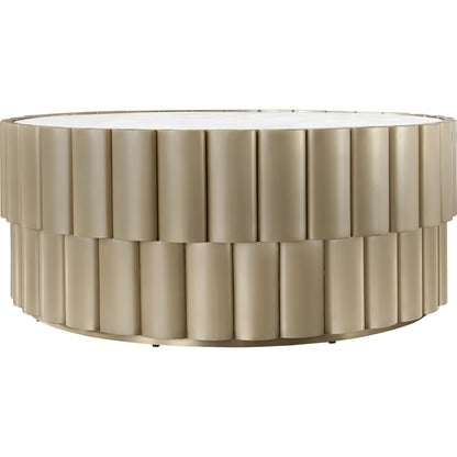 Melange Time Flies Cocktail Table by Hooker Furniture in champagne silver, gold metal. Made from fabric, 82% polyester, 13% acrylic, 5% linen, metal, mirror in a modern style.