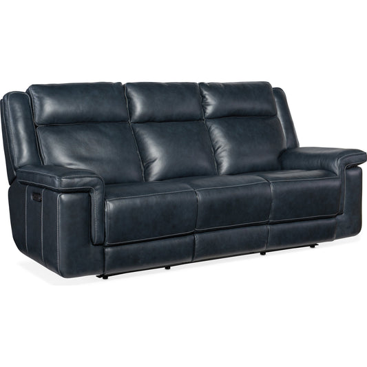 Montel Lay Flat Power Sofa by Hooker Furniture in cosmos cobalt. Made from leather in a unique style.