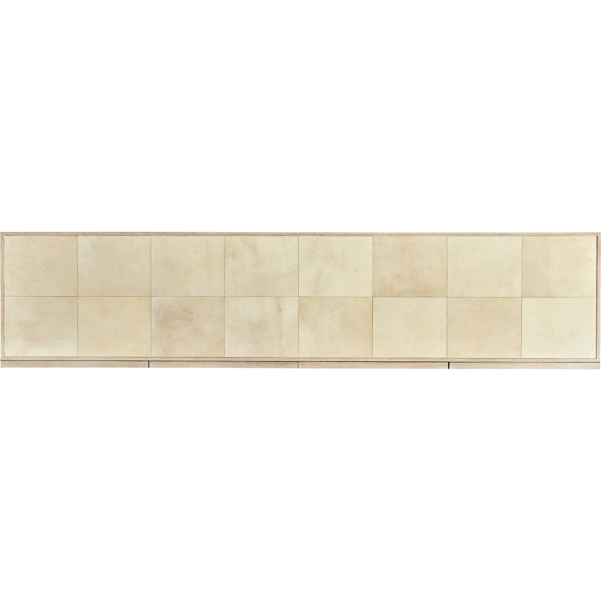 Hydra Entertainment Console by Jonathan Charles in parchment oak. Made from oak, oak veneer, brass, vellum in a transitional style.
