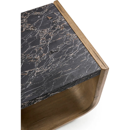 Stone Ridge Marble Side Table by Jonathan Charles in tully light acacia. Made from acacia veneer in a modern style.