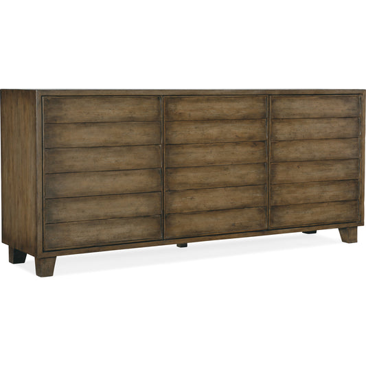 Sundance Buffet by Hooker Furniture in cliffside. Made from quartered pine, maple veneers, solid-wood edge top in a transitional style.