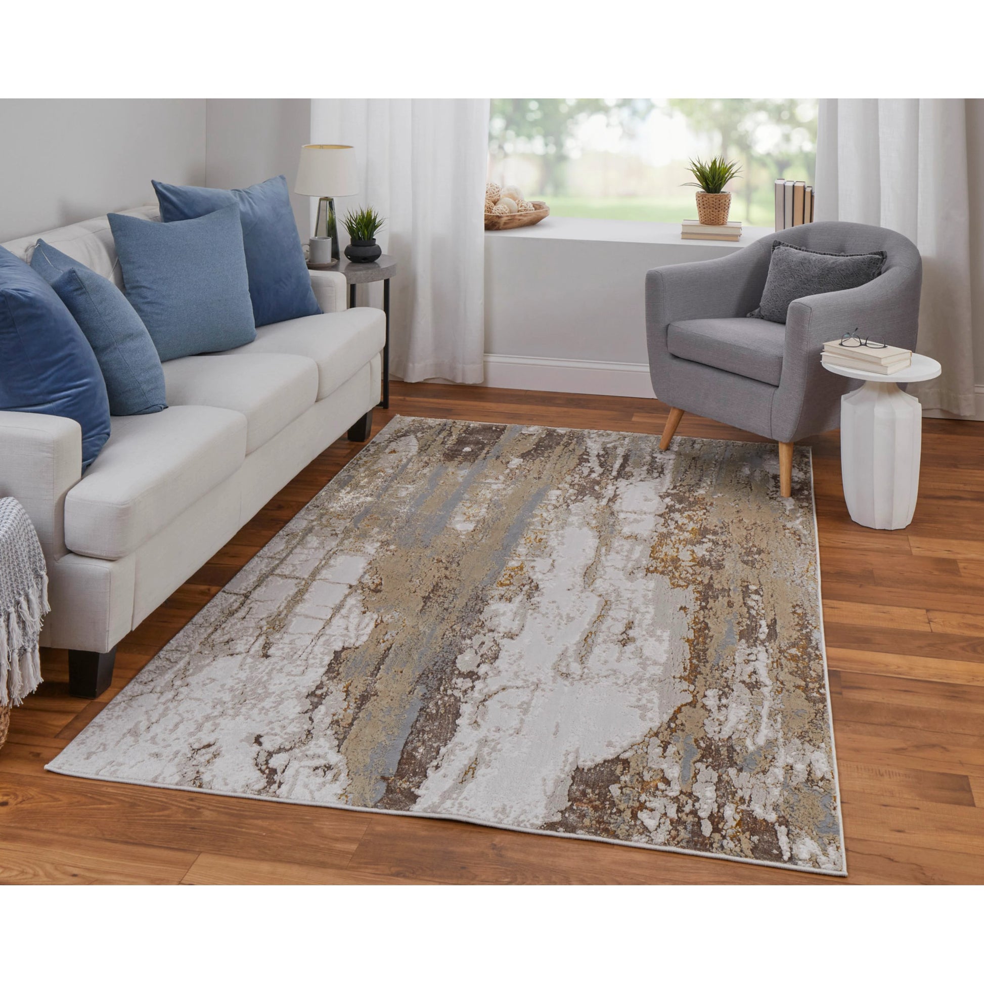 Aura Rug - 39LMF by Feizy in ivory, gold, brown. Made from polyester, polypropylene in a unique style.