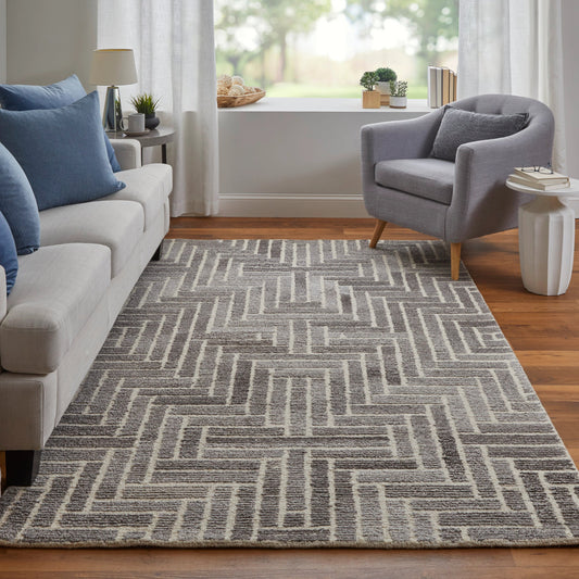 Asher Transitional Geometric Rug - 8768F by Feizy in taupe, gray, tan. Made from wool, viscose in a unique style.
