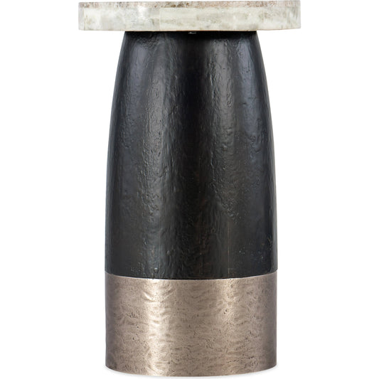 Chapman Martini Table by Hooker Furniture in black, pewter. Made from metal with honed silver travertine stone veneer in a modern style.