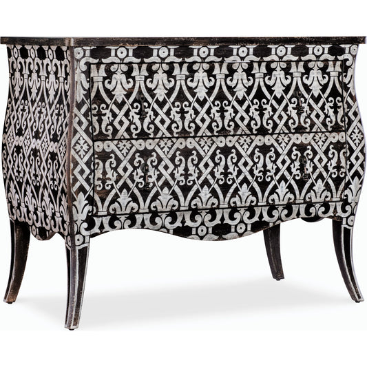 001 SI-2185782 | Primary Silo | Americana Two-Drawer Bombay Accent Chest by Hooker Furniture in black and molasses finish. Made from oak veneers in a cottage & farmhouse style.