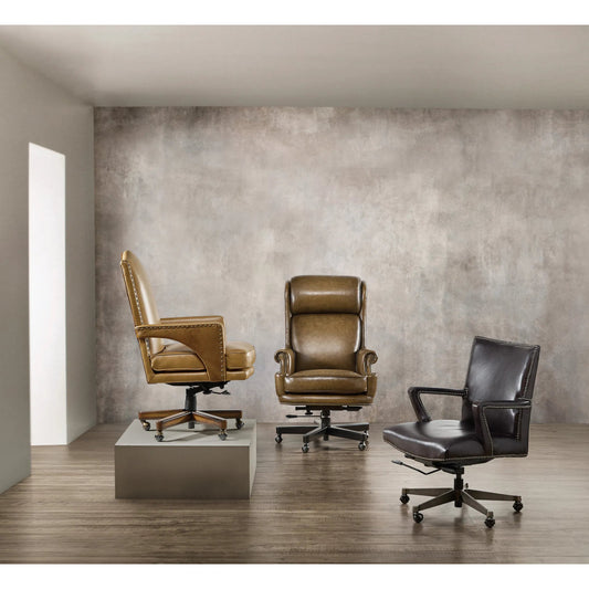 Phoenix Executive Swivel Tilt Chair by Hooker Furniture in graphite. Made from leather in a unique style.