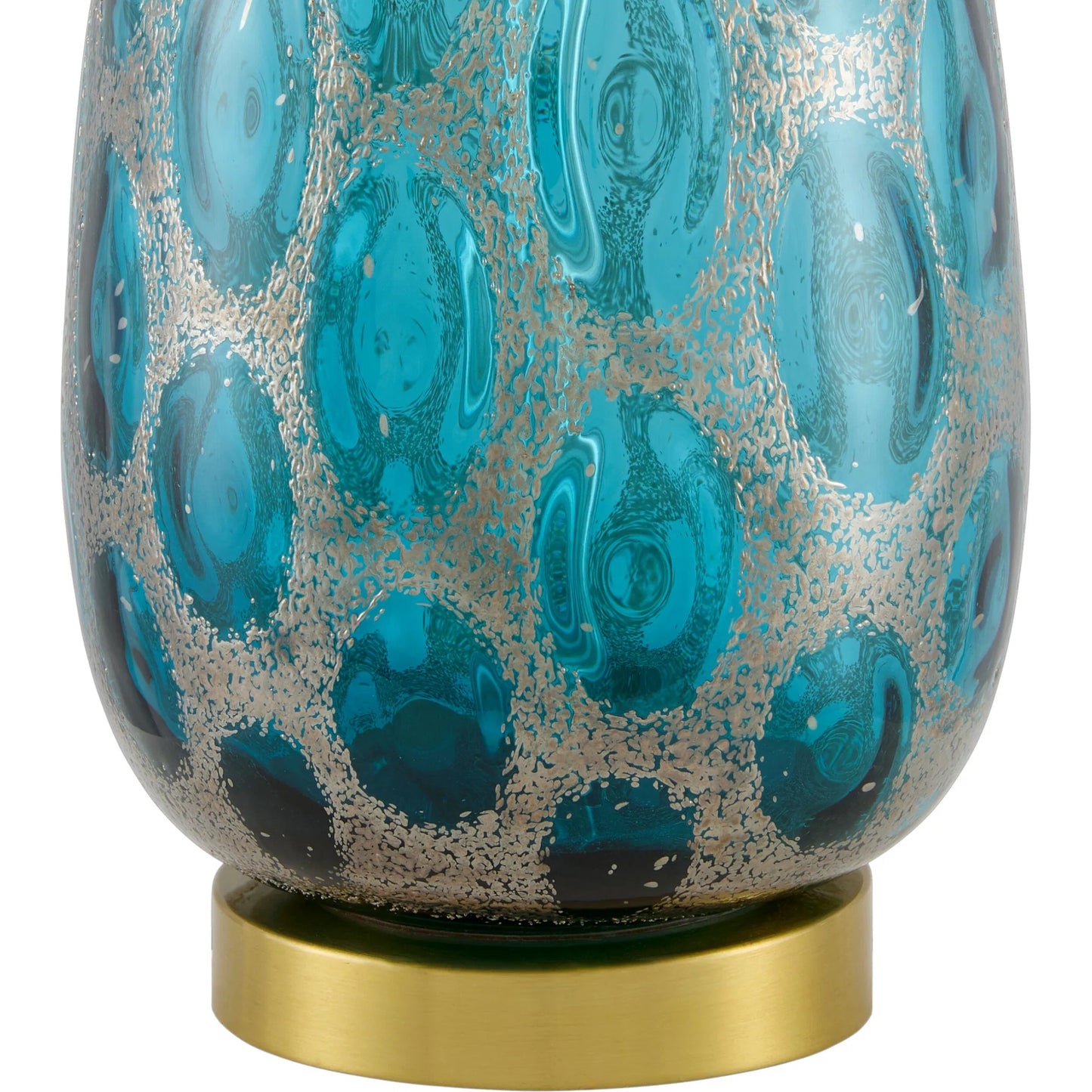 002 SI-2380095 | Closeup | Hexham Accent Table Lamp by Surya in blue, white, translucent, metallic brass. Made from glass, iron, linen, polyester in a eclectic & global style.