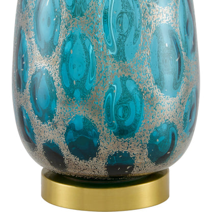 Hexham Accent Table Lamp by Surya in blue, white, translucent, metallic brass. Made from glass, iron, linen, polyester in a eclectic & global style.