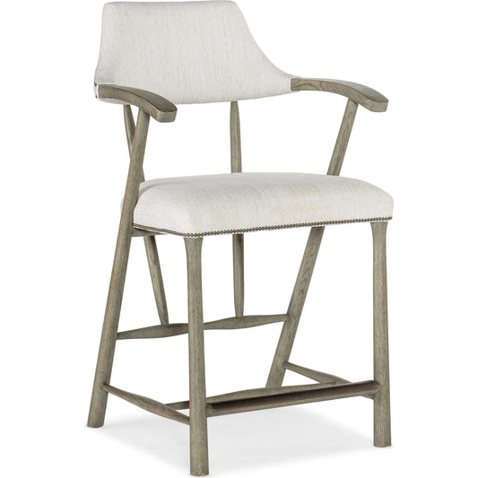 Linville Falls Stack Rock Counter Stool by Hooker Furniture in beige. Made from fabric, nailheads in a modern style.