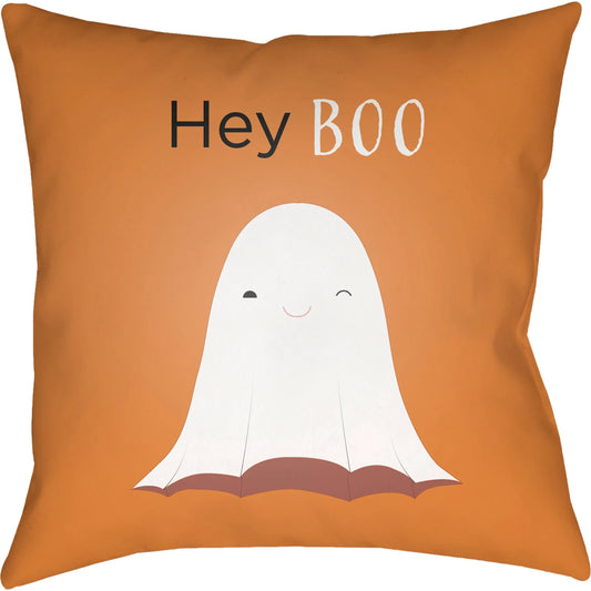 Hey Boo Pillow - 31980 by Livabliss in burnt orange, black, white, rust. Made from front: 100% polyester, back: 100% polyester, fill: polyester, polyfill in a modern style.