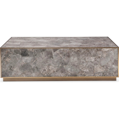 Tildon Cocktail Table by Bernhardt in smokey quartz, aged brass. Made from stone, metal in a modern style.