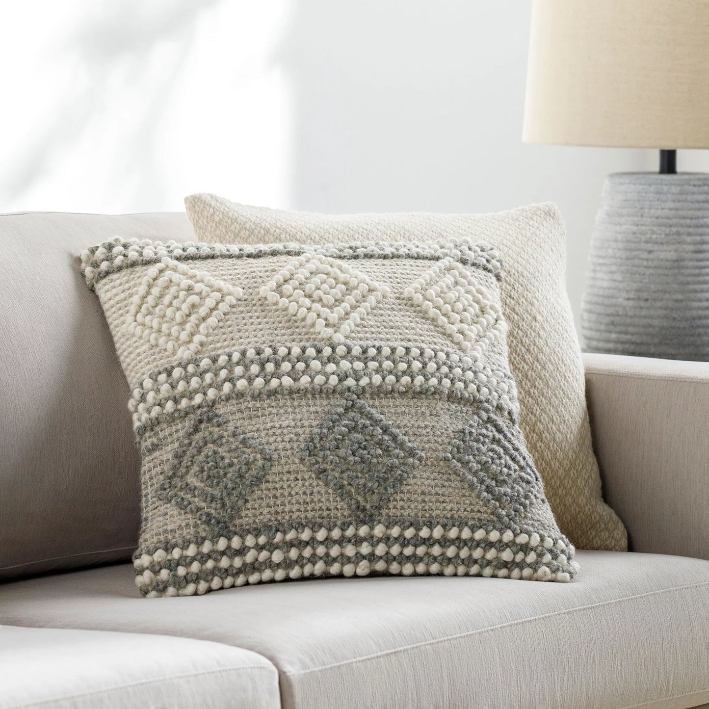 005 SI-1882671,SI-1882672 | Lifestyle | Hygge Pillow - 32572 by Livabliss. Made from 50% cotton, 50% wool, 100% cotton in a eclectic & global style.