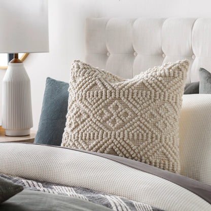 Hygge Pillow - 11322 by Livabliss in cream. Made from 40% cotton, 30% polyester, 30% wool, 100% cotton in a eclectic & global style.