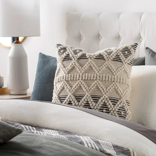 Hygge Pillow - 35777 by Livabliss in black, cream. Made from 40% cotton, 30% polyester, 30% wool, 100% cotton in a eclectic & global style.