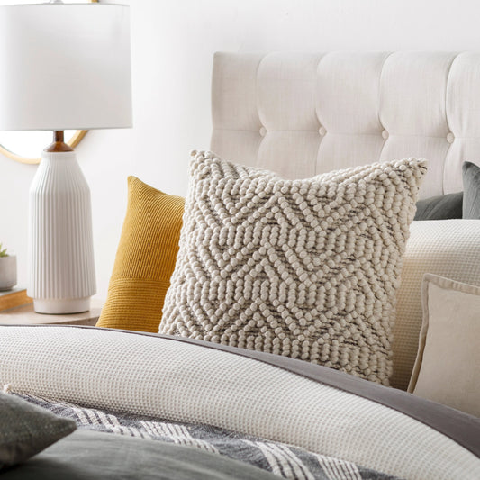 Sarah Pillow - 30820 by Livabliss in cream, black. Made from 40% cotton, 30% polyester, 30% wool, 100% cotton in a eclectic & global style.