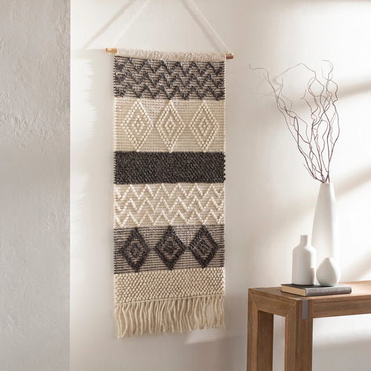 Hygge - 24471 by Livabliss in white, charcoal. Made from 60% wool, 40% cotton in a eclectic & global style.