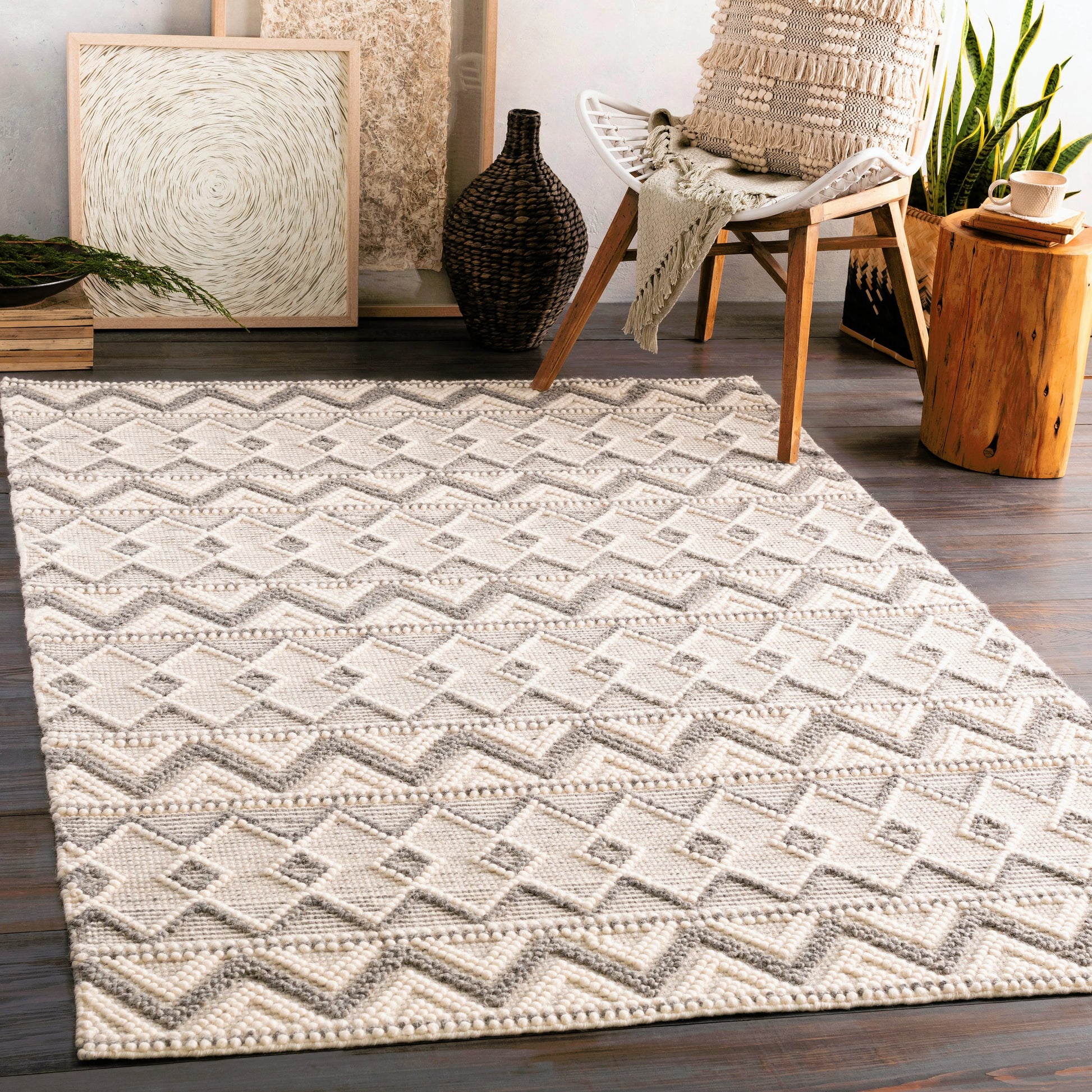 Hygge Rug - 23578 by Livabliss in cream, gray. Made from 100% wool in a unique style.
