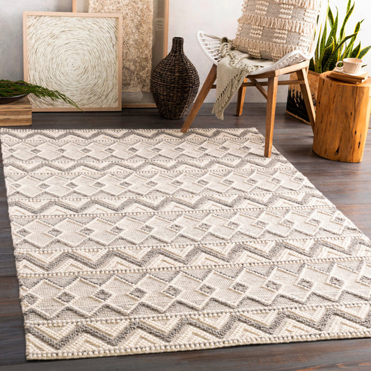 Hygge Rug - 23578 by Livabliss in cream, medium gray. Made from 100% wool in a unique style.