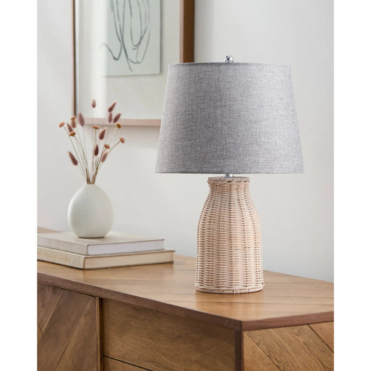 Hoyne - 32417 by Livabliss in beige, grey. Made from shade (outside): linen, shade (inside): polyester, body: rattan in a cottage & farmhouse style.