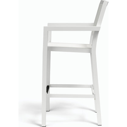 Naples Outdoor Sling Barstool by Sunset West in white. Made from aluminum in a modern style.