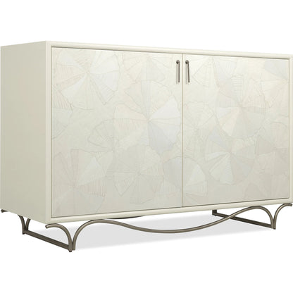 Melange White Lotus Hall Chest by Hooker Furniture in white painted, metal. Made from metal, birch veneers, dyed white figured maple veneers, dyed white birdseye maple veneers, fabric, 100% polyester in a transitional style.