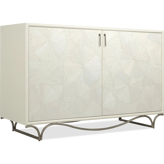 Melange White Lotus Hall Chest by Hooker Furniture in white painted, metal. Made from metal, birch veneers, dyed white figured maple veneers, dyed white birdseye maple veneers, fabric, 100% polyester in a transitional style.