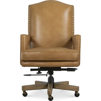 Rochelle Executive Swivel Tilt Chair by Hooker Furniture in dark blonde. Made from leather in a unique style.