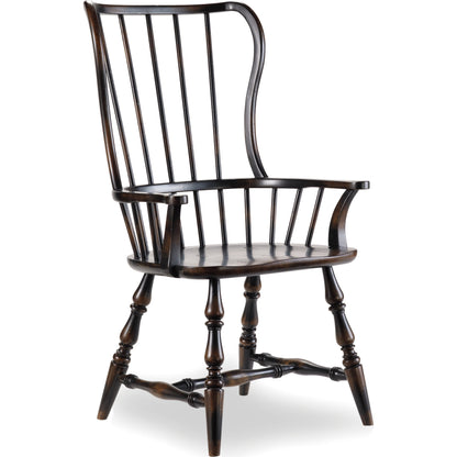 Sanctuary Spindle Arm Chair (Set of 2) by Hooker Furniture in ebony. Made from hardwoods with veneers in a traditional style.
