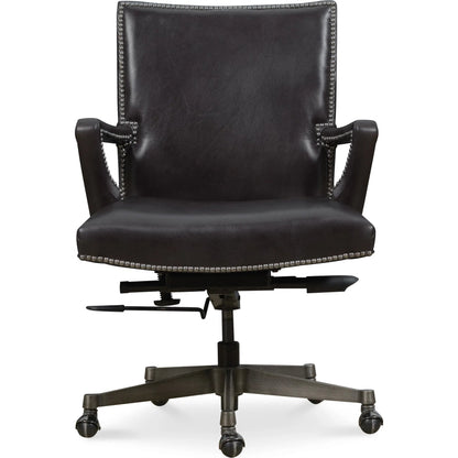 Phoenix Executive Swivel Tilt Chair by Hooker Furniture in graphite. Made from leather in a unique style.