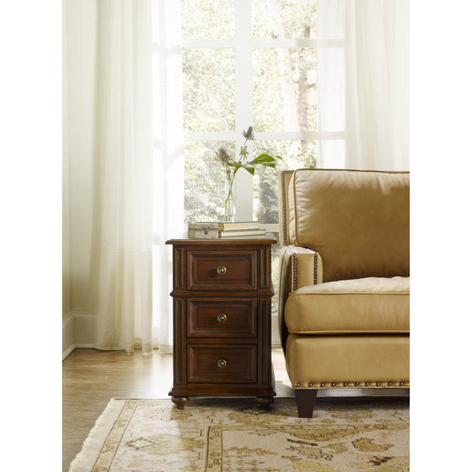 Leesburg Chairside Chest by Hooker Furniture in mahogany. Made from grain, swirl mahogany, ebony veneers in a unique style.