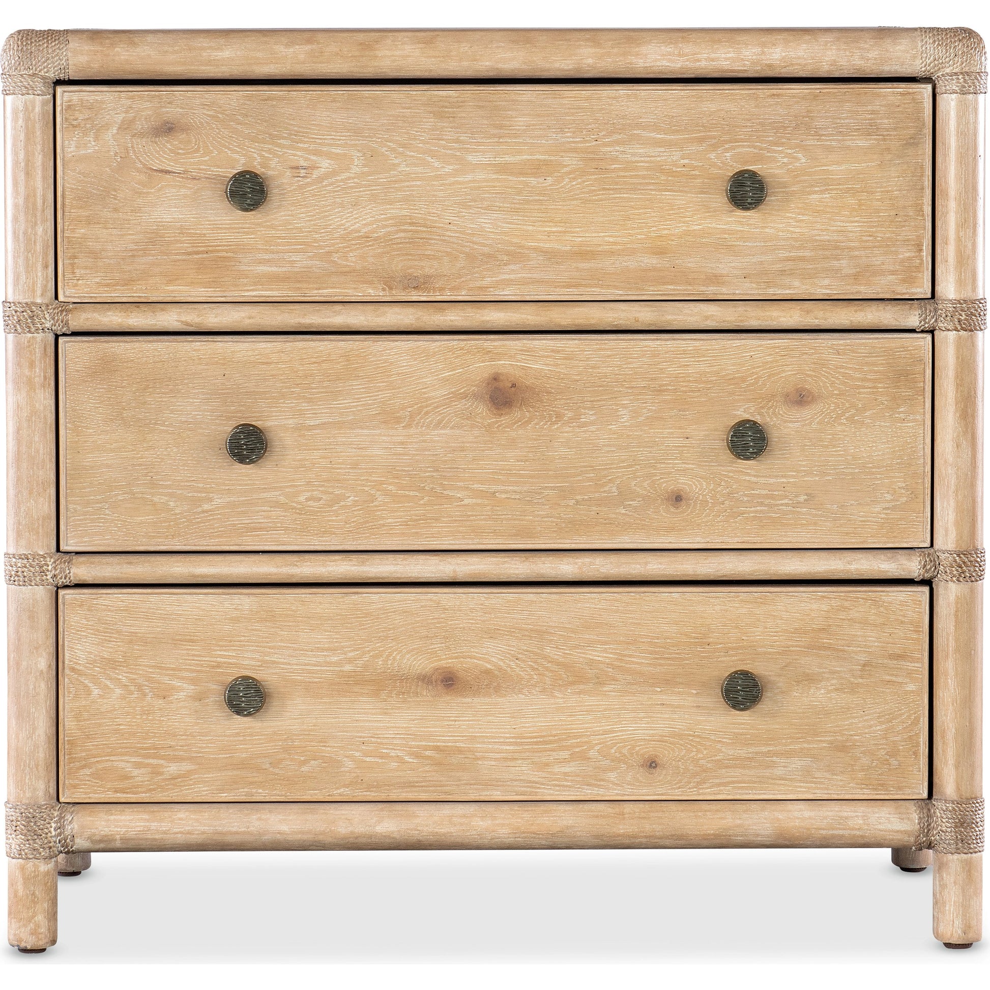 Retreat Pole Rattan Nightstand by Hooker Furniture. Made from oak, maple veneers with rope in a cottage & farmhouse style.