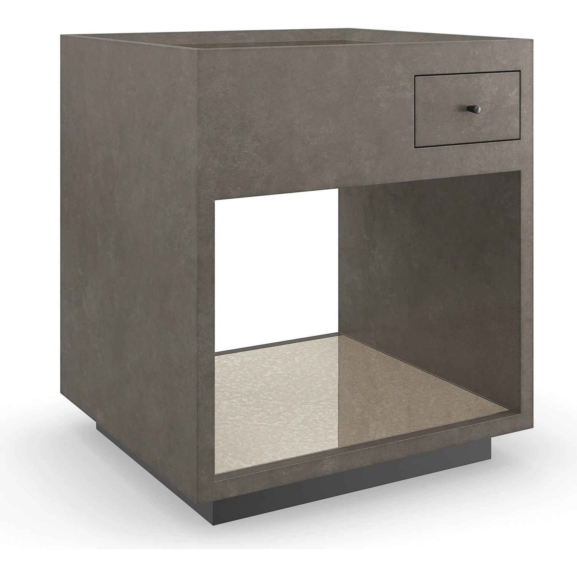 Dark Matter End Table by Caracole in mirrored and twilight frost, almost black. Made from poplar, mirror in a transitional style.