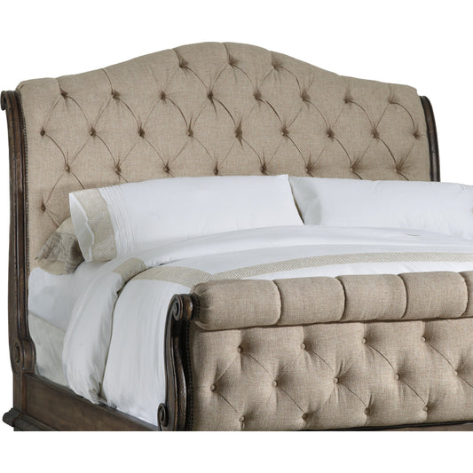 Rhapsody Tufted Headboard by Hooker Furniture in beige and rustic walnut, aurora ecru. Made from fabric, resin in a modern style.