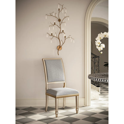 Forest Light Wall Sconce by Currey and Company in washed lucerne gold, natural. Made from wrought iron, crystal stone in a traditional style.