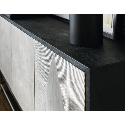 Commerce and Market Fine Lines Credenza by Hooker Furniture in black. Made from mango solids, bone, iron in a modern style.