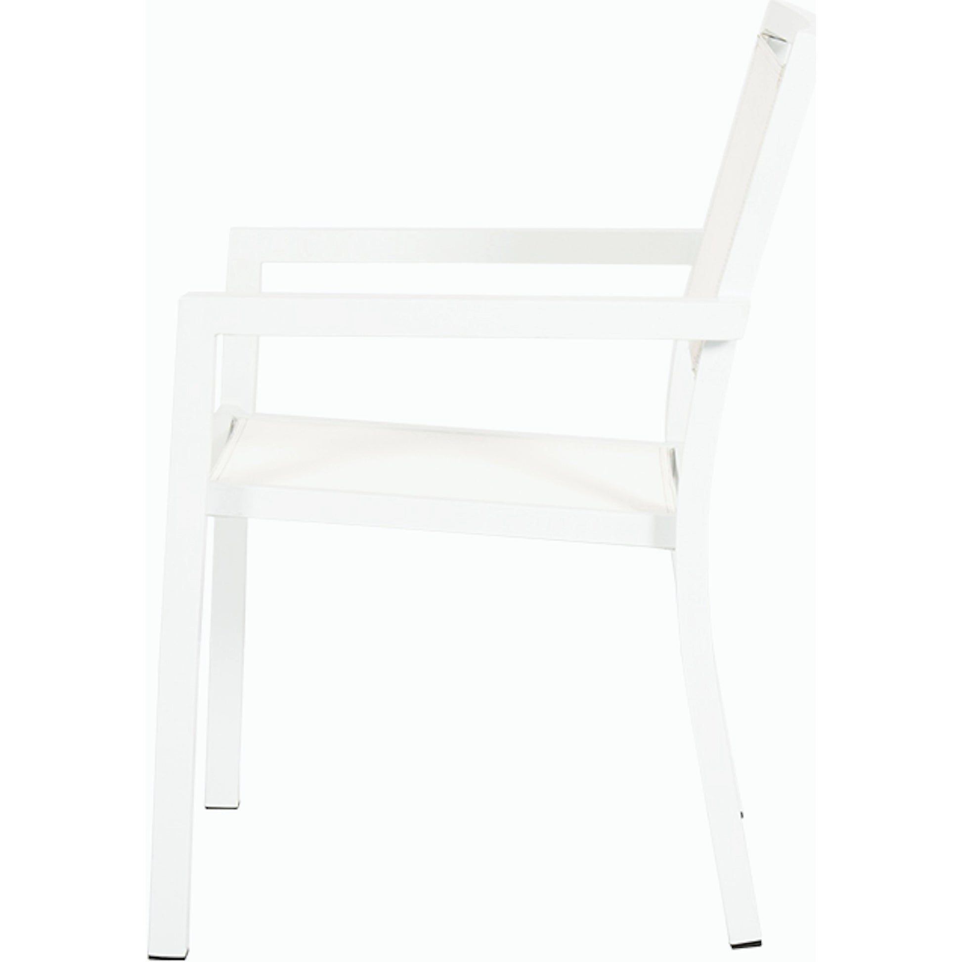 Naples Outdoor Stackable Sling Dining Chair by Sunset West in white. Made from aluminum in a modern style.