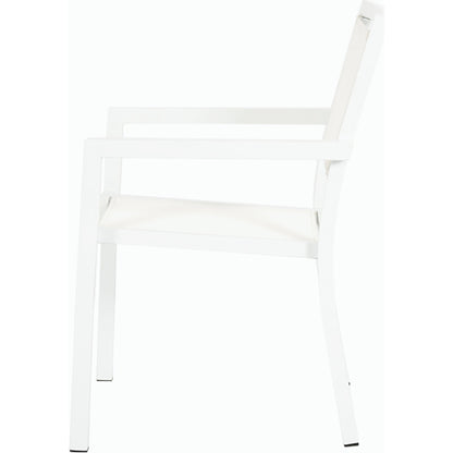 Naples Outdoor Stackable Sling Dining Chair by Sunset West in white. Made from aluminum in a modern style.
