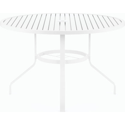 Bristol Outdoor 48" Round Dining Table by Sunset West in white. Made from aluminum in a modern style.